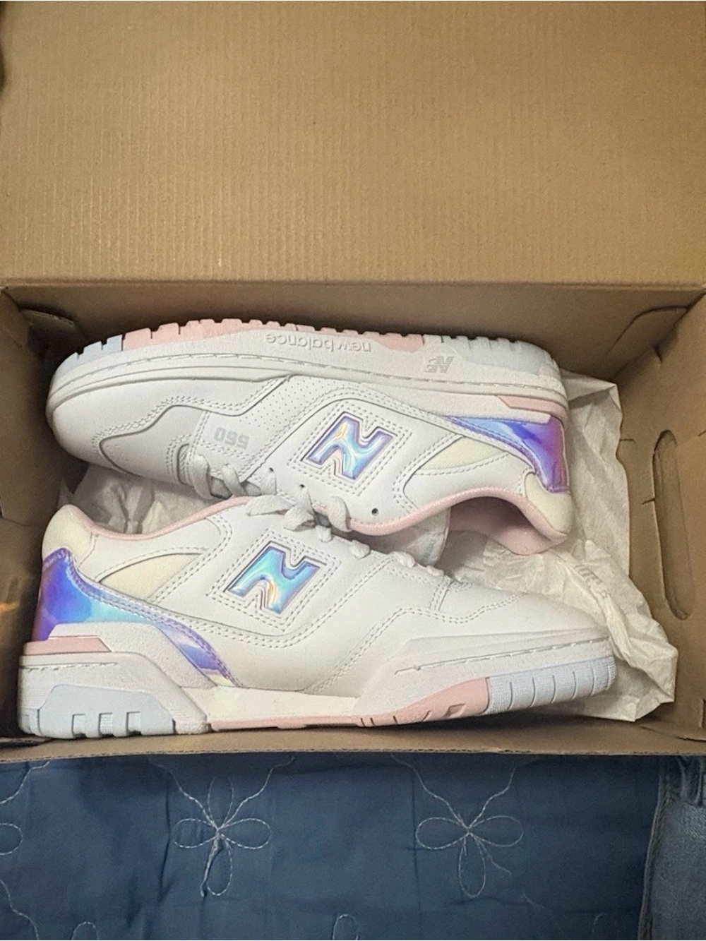 New Balance Women's White Sneakers with Iridescent Pink Accents